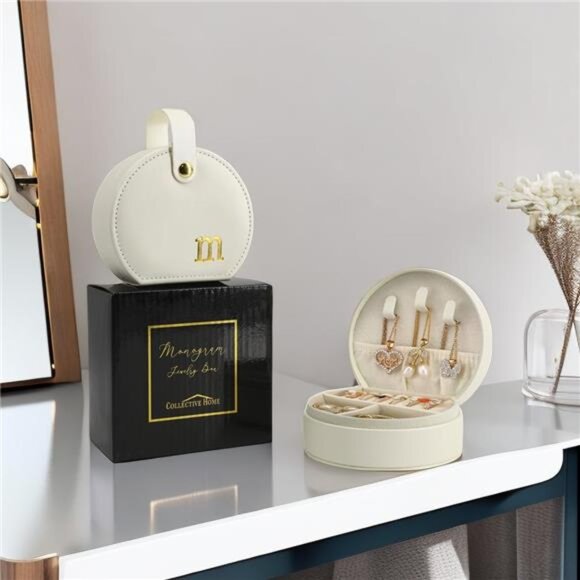 Travel Jewelry Case Half Moon Clutch Personalized Gold Monogram Accessory Box - Picture 5 of 8